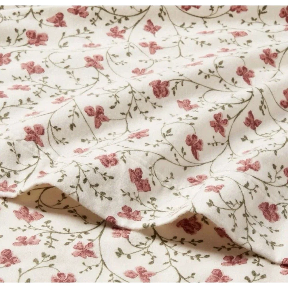 King Ultra Soft Flannel Sheet Set Ivory Floral - Threshold NEW